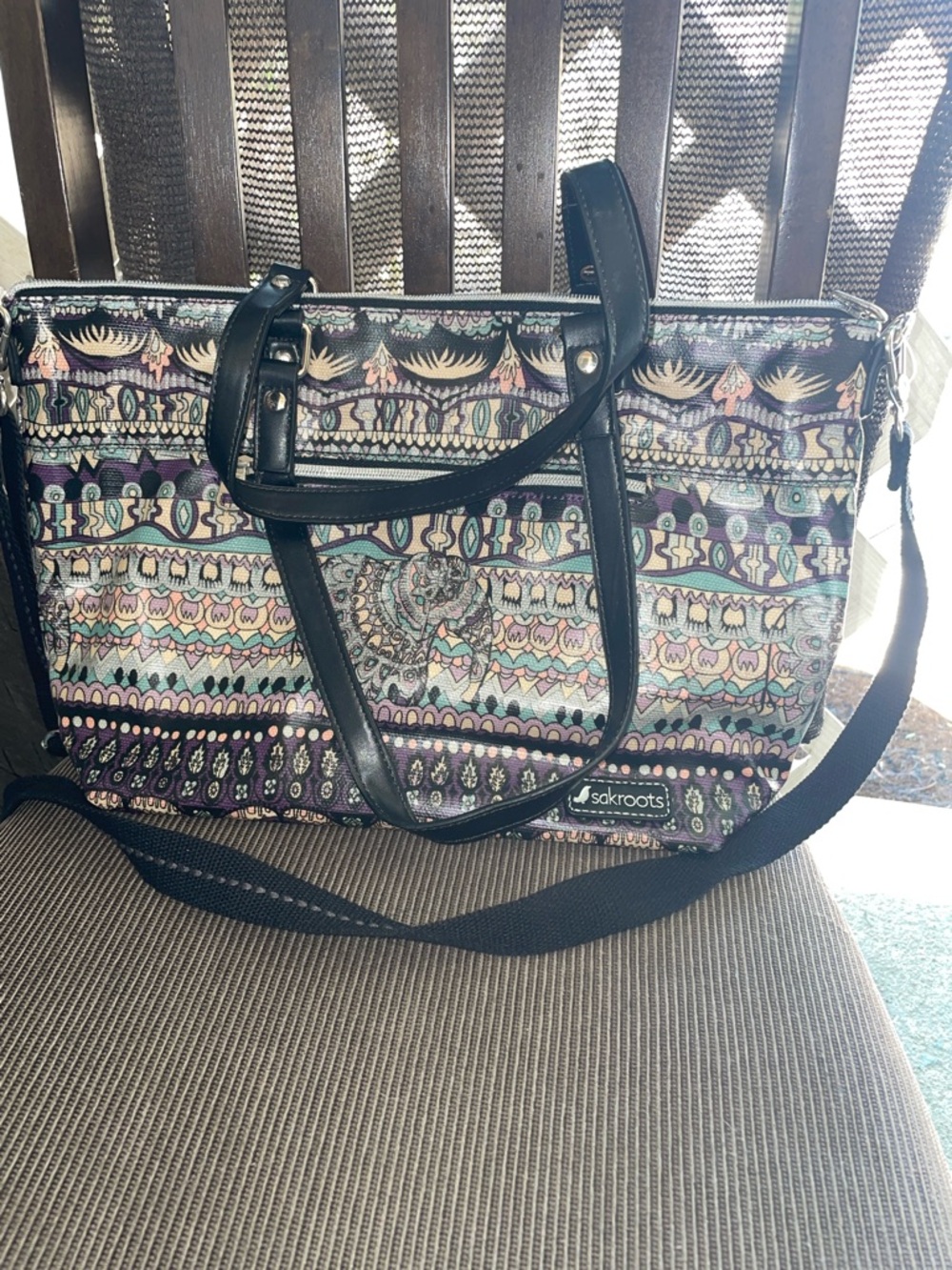 Sakroots Multicolor Patterned Shoulder Tote with Black Trim